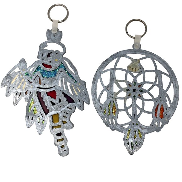 Suncatcher Kachina & Dream Catcher Native Acrylic Stained Glass VTG Set of 2 - Picture 8 of 11
